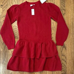 Gap NWT Large 10 Red Long Sleeve Tiered sweater Dress